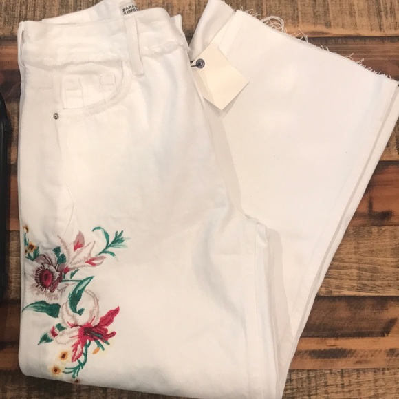 Zara embroidered Wide Leg White Denim Crop 34 - Picture 4 of 8